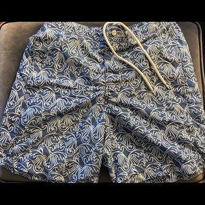 Men’s Southern Tide Tropical Print Blue White Swim Short Great Condition Small